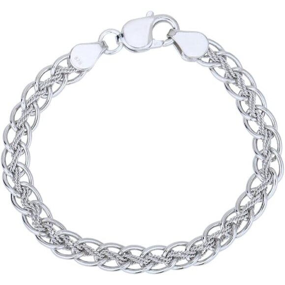Sterling Silver Rhodium Plated Chain Bracelet 7.5 Inches for Women